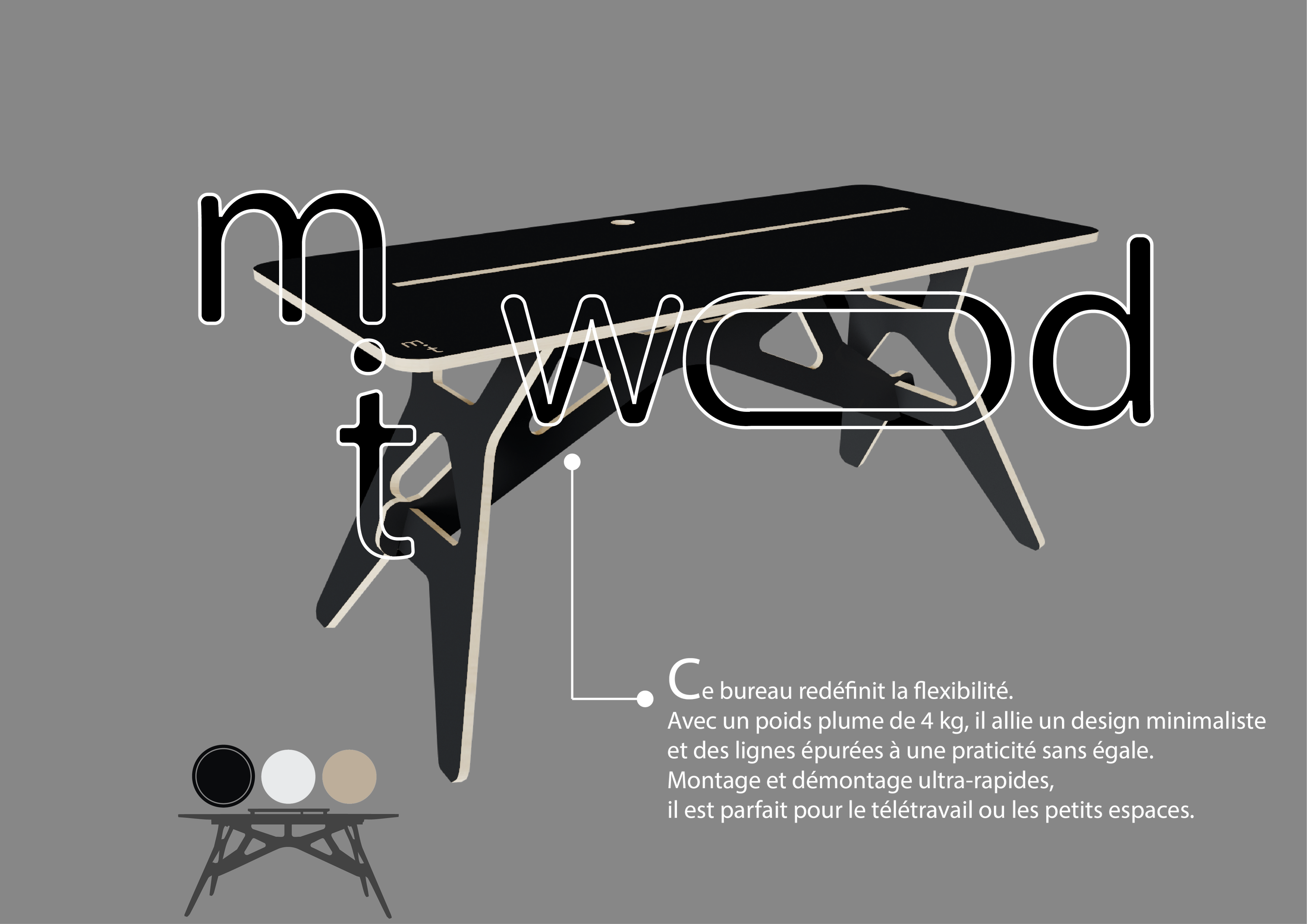 Bureau démontable en Noir